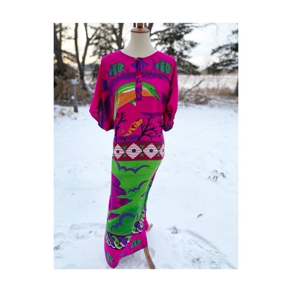 Maxi Muumu Dress | Ocean, Dolphin, Magenta Trend
